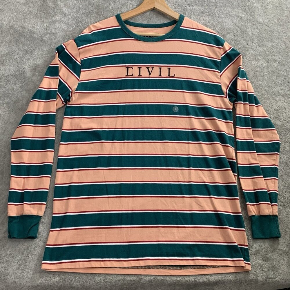 Civil Regime Shirt Mens Large Long Sleeve Crew Neck Pullover Striped Cotton Tee